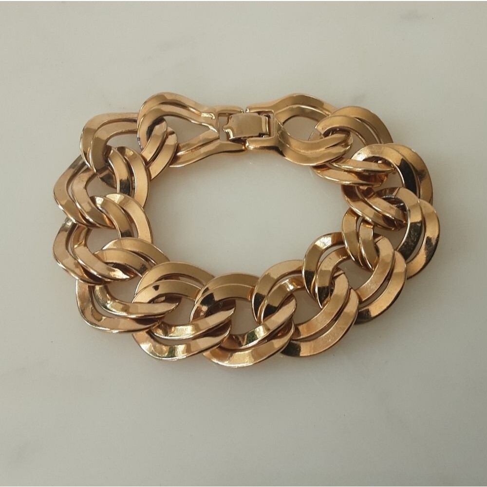MONET 18K Gold Plated Double Loop Chunky Chain Link Bracelet Sz 7.5" - Vtg